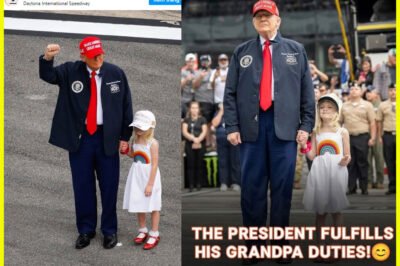 BREAKING: At the Daytona 500, Donald Trump enjoyed quality time with his granddaughter Caitlini — 5 years young and stunning in a white rainbow dress and red shoes! A day to remember at the track!